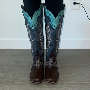 Turquoise and Brown Western Boots